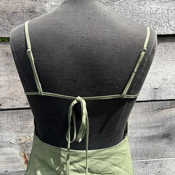 Women’s Army Green Ruched Backless Sleeveless Square Neck Midi Dress - Picture 6 of 11